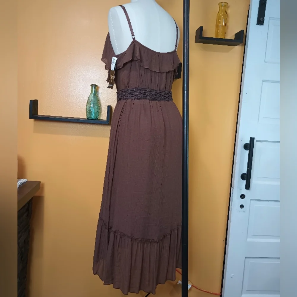 Rack 47 By Wrangler Brown Belted  Spaghetti Strap Ruffle Dress Size XL - Picture 10 of 16